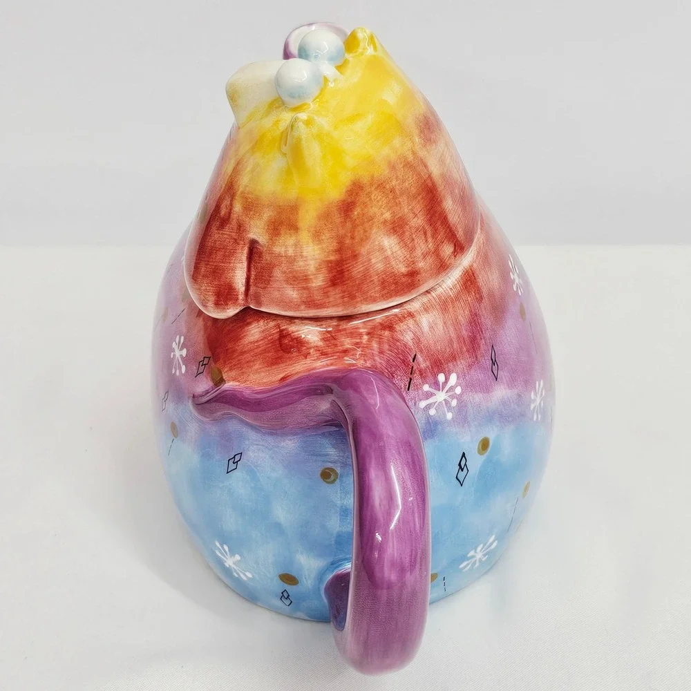 Cat Teapot Studio Designworks‎ Handpainted Whimsical Colorful Ceramic Art